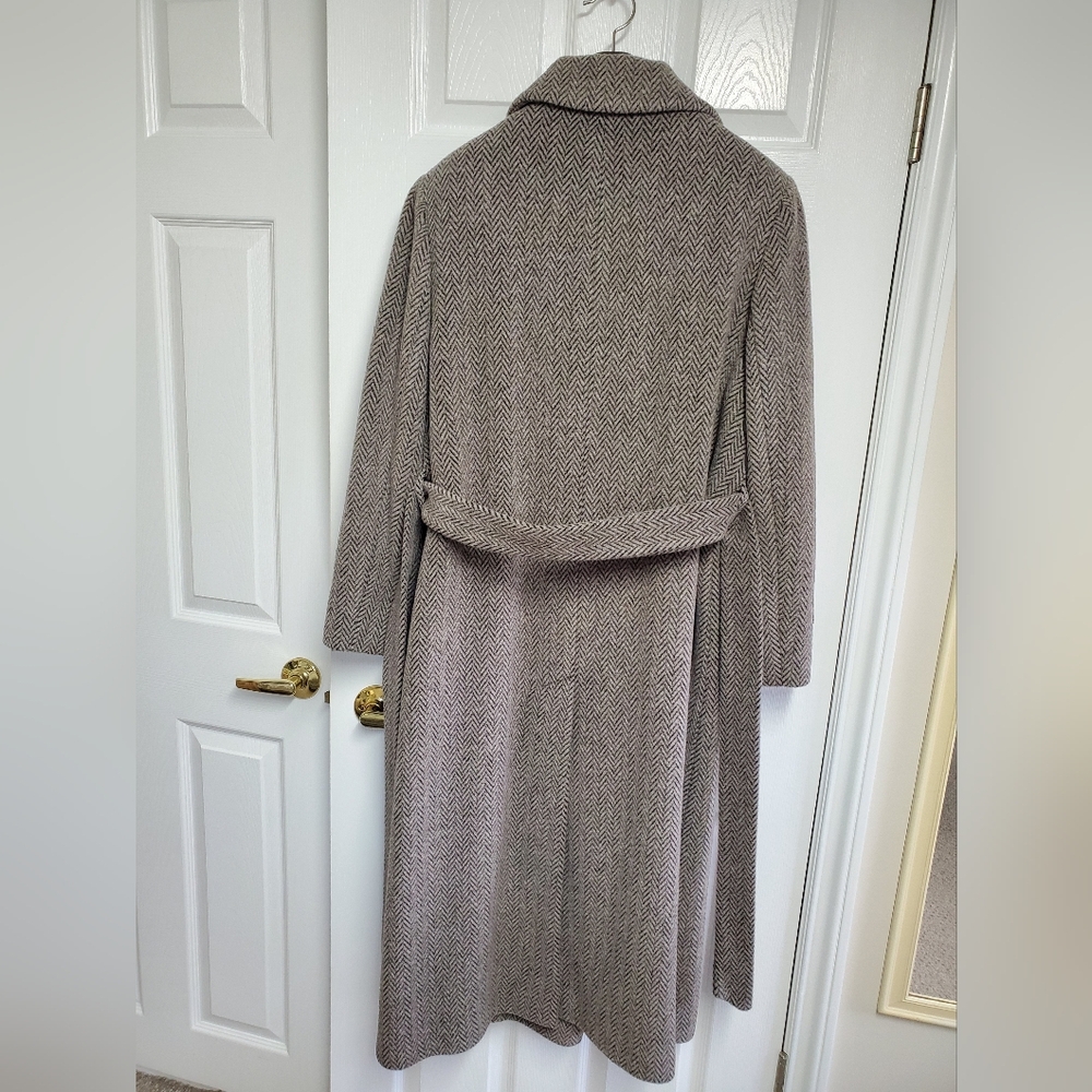 Gorgeous Women's Brown Herringbone Double-Breasted Winter Coat Alpaca Wool - Picture 11 of 15